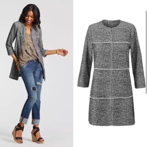 Cabi The Times Jacket 3/4 Sleeve Tweed Black White - Picture 2 of 13